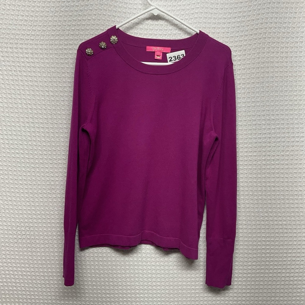 Lilly Pulitzer Morgen Cotton Blend Sweater Women's Medium Button/Rhinestones - Picture 3 of 11